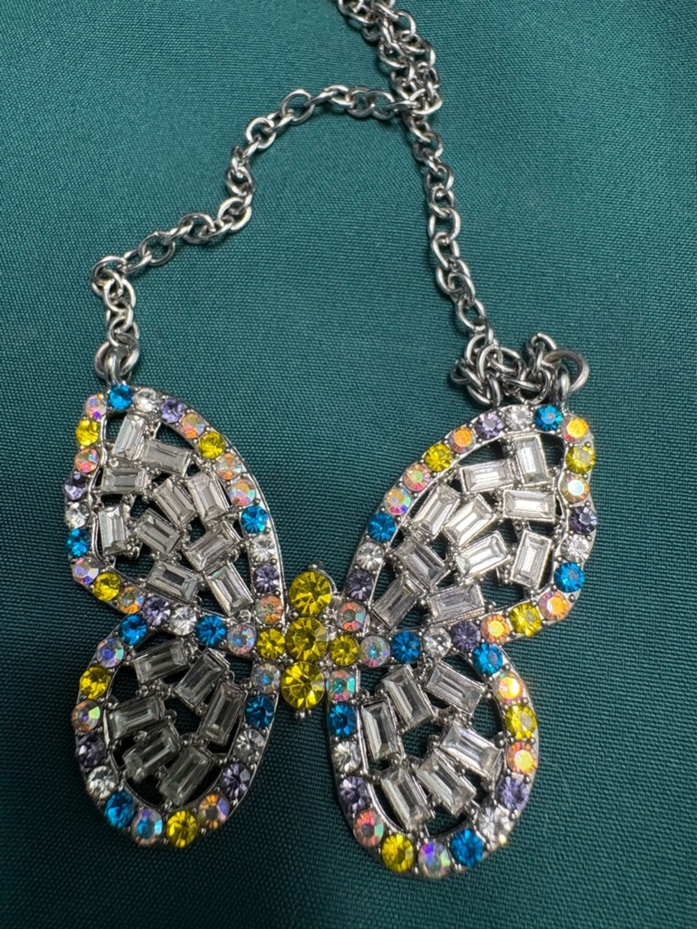 🖤Paparazzi Multicolor Crystal Butterfly Necklace - Silver Tone🖤 - Picture 5 of 5